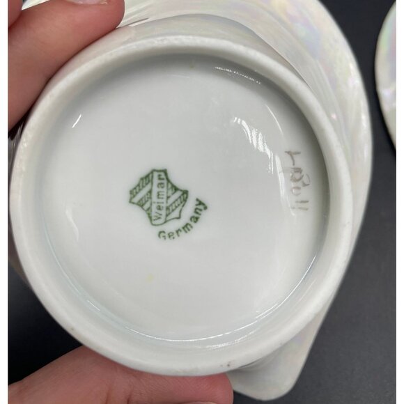 Antique Gravy Boat Under Plate Sauce Weimar Germany Blue Forget Me Not Floral - Picture 8 of 10